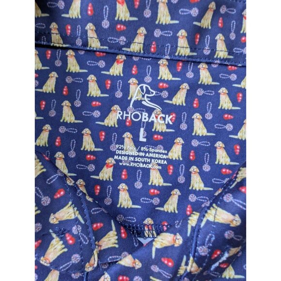 Rhoback Mens Large Performance Polo The Golden Retriever Dog Print Shirt - Picture 3 of 7
